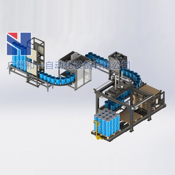 全自動(dòng)放桶灌裝放蓋壓蓋碼垛